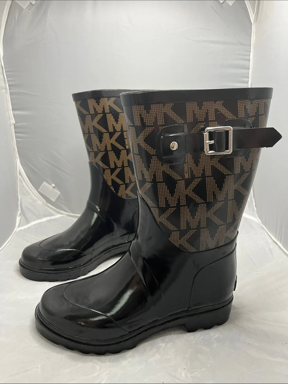 Michael Kors Signature MK Logo Rain Boots with Side Buckle - Size 6